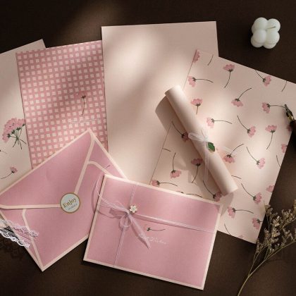 12pc/set Pink Floral Envelopes